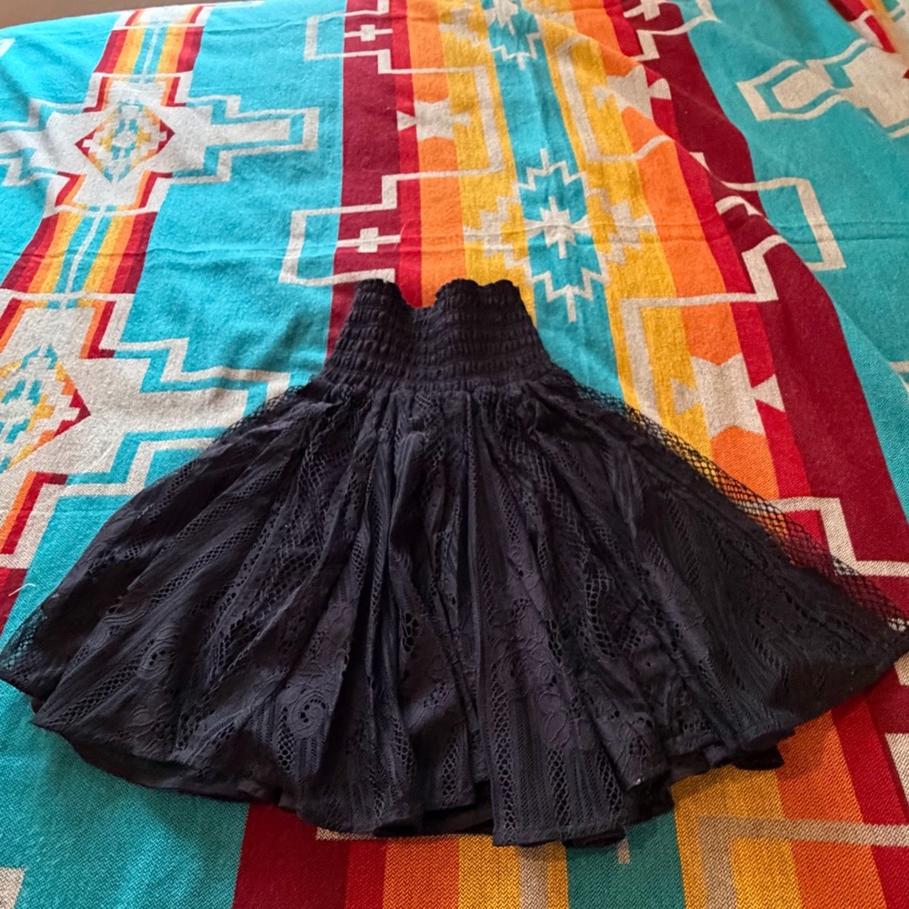 Maje Black Lace Smocked Waist Circle Skirt